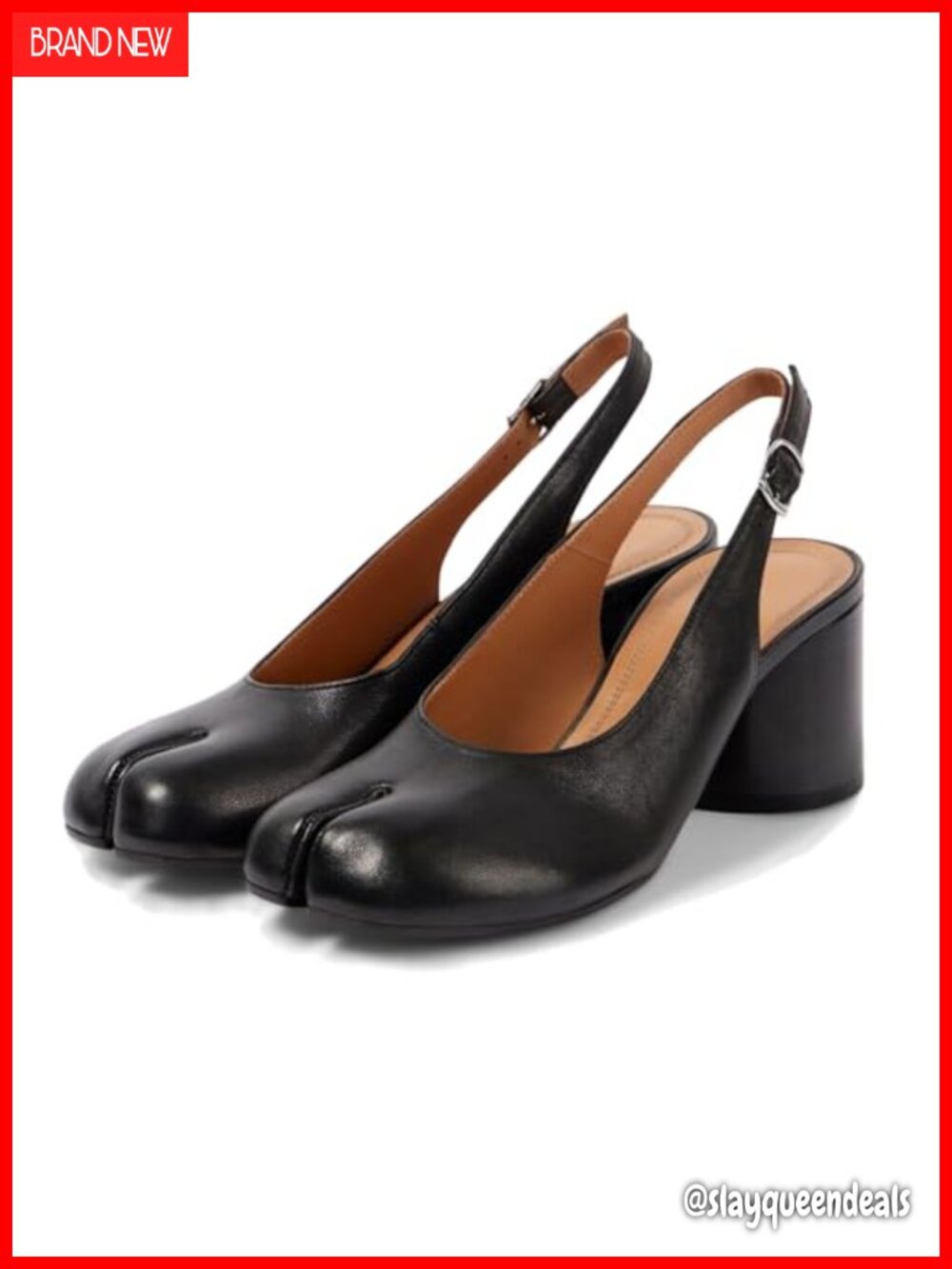 Split Toe Slingback Heels for Women Japanese Tabi Cylindrical Block Heels Pumps